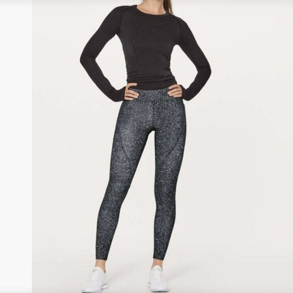 Lululemon Lead the Pack Crop 23"‎ Luminesce Splatter Gray White Leggins Size 6 - Picture 1 of 16